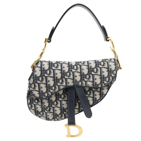 CHRISTIAN DIOR  Saddle Oblique Jacquard Satchel Bag Navy Blue - Picture 1 of 11
